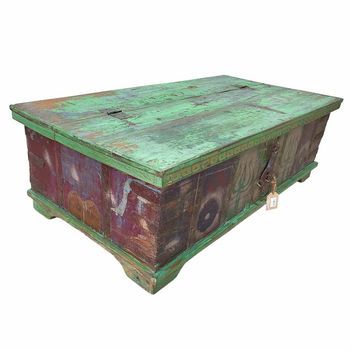 Mesa Baúl De Madera Acabado Artesanal Marrón 127x65x40h Cm