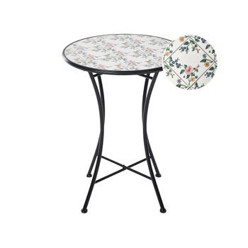 Mesa De Balcón Jardín De Metal Estilo Hierro Forjado Con Tablero De Mosaico Cerámico Negro Collio