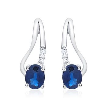 14 quilates pendientes de oro blanco 6 diamantes 2 zafiros