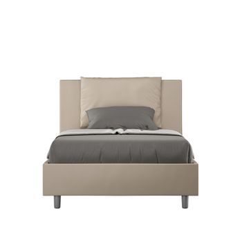 Cama De Una Plaza Y Medio  Sin Somier Acolchada 120x200 Cuero Sintético Gris Paloma Antea