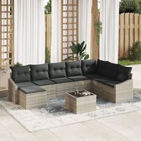 conjunto de sofas de jardin de 9 piezas con cojines gris ratan sintetico v4380 unico  gris