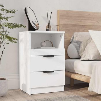 Mesita De Noche - Mueble Para Dormitorio - Madera Contrachapada - Blanco (40x36x65cm)
