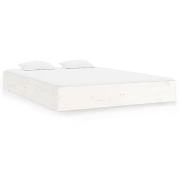 Cama Matrimonial | Cama Para Adultos | Estructura De Cama Madera Maciza Blanca 120x200 Cm