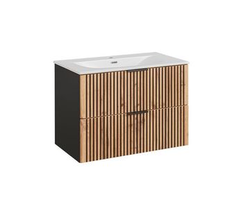 Mueble lavabo individual encastrado 80cm gaia madera y negro