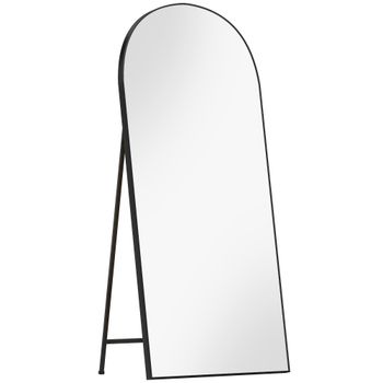 HOMCOM Espejo de Cuerpo Entero 180x80 cm Marco de Aluminio Independiente Apoyado y de Pared Negro   Aosom España