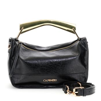minibolso efecto piel naplak con asa metálica black