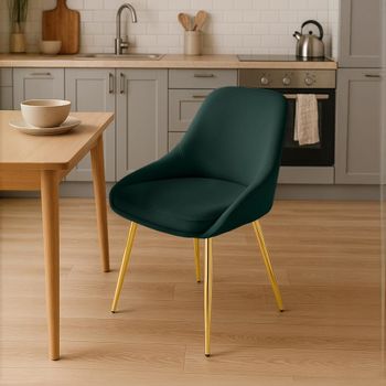 Silla de comedor con reposapiés en terciopelo verde