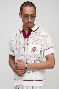 Polo Man Recto De Punto Con Bordado De Croché, Cream