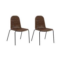 conjunto de 2 sillas patas de hierro respaldo y asiento de ratan sin reposabrazos diseno boho marron oscuro roxton