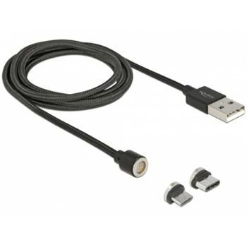 Cable USB DeLOCK 85723 1,1 m USB 2.0 con Conectores Magnéticos USB-A y USB-C/Micro-USB Negro