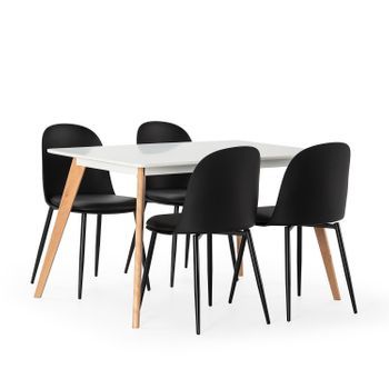 Juego De Mesa 120x80 Cm Y 4 Sillas De Comedor Kana Color Negro