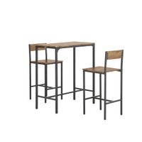 mesa alta de bar y 2 taburetes con respaldos metal color natural