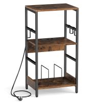 costway soporte tocadiscos con estacion carga estante vinilos separadores 3 ganchos patas metalicas 3 niveles para salon marron rustico