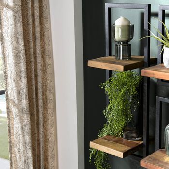 Estantería de pared 2 de teca reciclada marrón y metal negro