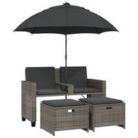 sofa jardin  sofa de exterio 2 plazas con sombrilla y taburetes ratan pe gris