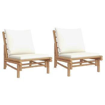 Sillas De Jardín 2 Uds Bambú Con Cojines Blanco Crema Cfw944431