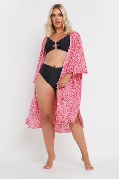 Yours Kimono Playero Rosa Estampado Leopardo, Mujer Curvy Y Tallas Grandes, Yours