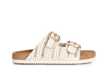 zapatilla con doble hebilla y bordado ivory