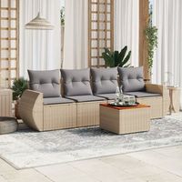 conjunto de sofas jardin con cojines 5 uds  mueble jardin mesa y sillas ratan sintetico beige cfw116870