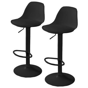 Pack 2 Taburetes Altos Regulables Con Respaldo 38x40x 83/105 Cm, Negro