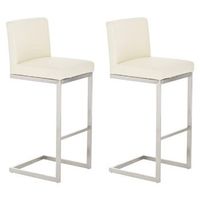 juego de 2 taburetes de bar de diseno moderno con base de acero inoxidable y asiento de pvc color crema 100004386