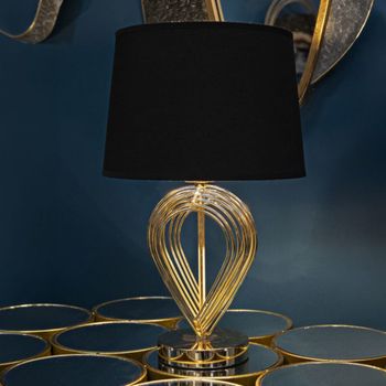 Lámpara de mesa de metal dorado con pantalla negra ø cm 24x44