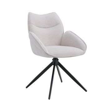 Silla Giratoria Para Comedor Moorea – Tela Beige – Patas De Metal Negro – Altura 90 Cm – Estilo Diseño/industrial
