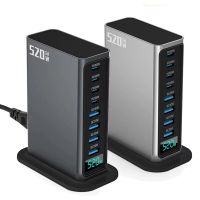 gan tech cargador usb pd bakeey de 520w y 8 puertos 4usb-a  4usb-c pd qc scp pps carga rapida estacion de carga digit