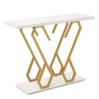 Costway Mesa de Entrada de Mármol Artifical Mesa Consola Moderna con Tablero de Mármol y Marco de Metal para Sofá 100 x 30 x 79 cm Blanco