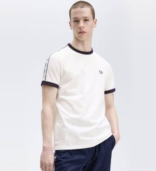 Fred Perry para hombre. M4620 Camiseta Raped Ringer beige (XXL), Blanco, Casual, Algodón, Manga corta