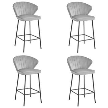 Set De 4 Taburete De Bar Terciopelo Valora Gatta Asiento De Terciopelo Gris Plateado