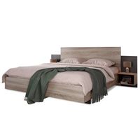 juego de cama con mesitas de noche 160 x 200 cm  somier - madera maciza - colores natural y antracita