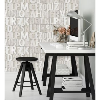 Papel Pintado Vinílico Lavable Con Letras Industriales Con Textura Relieve 3d - Factory Letters 676320 De Gaulan - Rollo De 10 M X 1,06 M