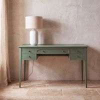 escritorio de 5 cajones de pino y mdf verde caqui