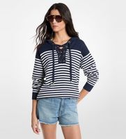 michael kors para mujer ms661g2kwr sudadera de lana a rayas con capucha y cordones azul m casual