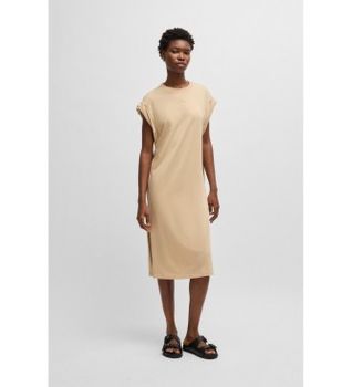 BOSS para mujer. 50540442 Vestido de punto con manga casquillo beige (S), Casual, Modal, Manga corta