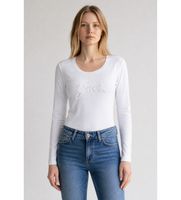 guess para mujer w5yi26j1314 camiseta embro script blanco s casual poliester manga larga