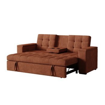 Sofá Cama De 3 Plazas De Pana Terracota Noho