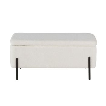 Banco descalzador con baúl de tela rizada blanco 100x40x45 xm
