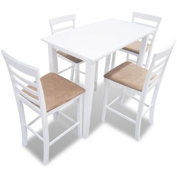 Mesa De Bar Y 4 Taburetes De Barra Madera Blanca Vidaxl