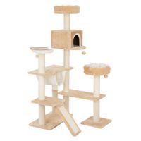 gingerbread house cat tree with ladder - beige