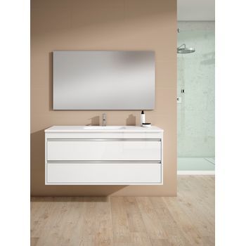 Mueble Slider 120 Cm 1s, Blanco Brillo. Pack Mueble + Lavabo.
