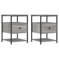 juego de 2 mesitas de noche con cajon y estante 40 x 42 x 56cm madera de ingenieria gris y hierro dec035732