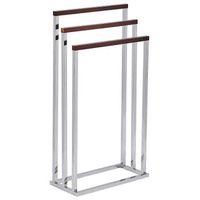 toallero de metal plateado madera oscura 3 rieles accesorio de pie moderno bano charras