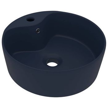 Lavabo Lujo Con Rebosadero Cerámica Azul Oscuro Mate 36x13 Cm Vidaxl