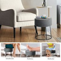 taburete redondo de terciopelo con patas de metal taburete tapizado soporta hasta 150 kg gris