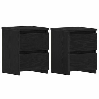 Pack 2 Uds Mesita De Noche | Armario De Noche | Mesa De Noche Con Cajón Roble Negro 30 X 30 X 40 Cm