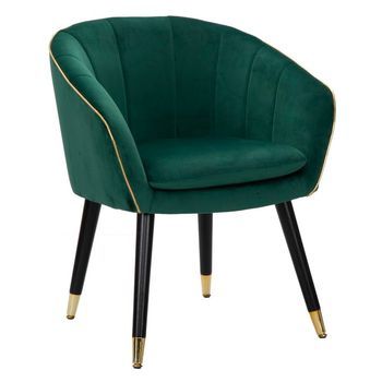 Sillón De Tela Verde Con Acabados Dorados Cm 62x58x78