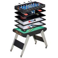 homcom 6 en 1 mesa multijuegos para ninos mesa de billar futbolin ping pong aro de lanzamiento hockey sobre hielo aire hockey