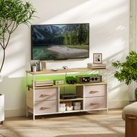 mueble de tv con led de melamina homcom 120x30x675 cm-beige y blanco